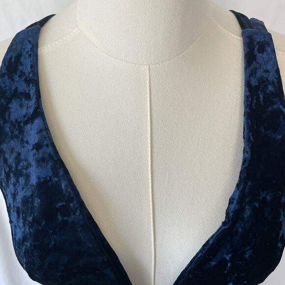 Windsor Y2K Plunge Mini Dress Velvet Fairy Dark Blue Whimsigoth Size Large - Picture 3 of 10